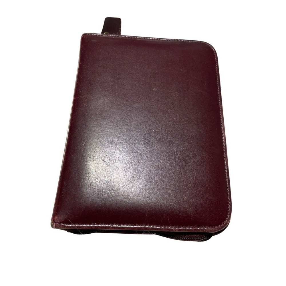 Vintage Burgundy Leather Zippered Planner Binder With Gold-Tone‎ Rings & Address